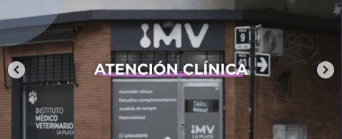 Entrada de IMV La Plata 1, con fachada de ladrillo y cartel de atención clínica
